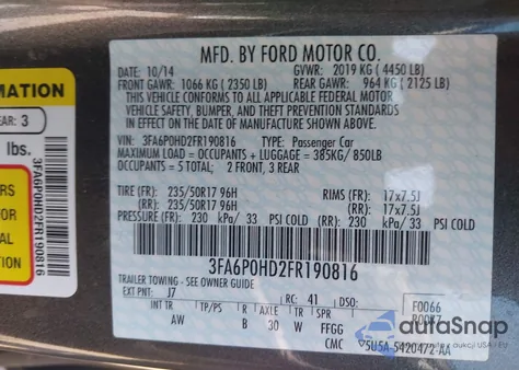 2015 Ford Fusion Se из США, поврежденный, VIN 3FA6P0HD2FR190816